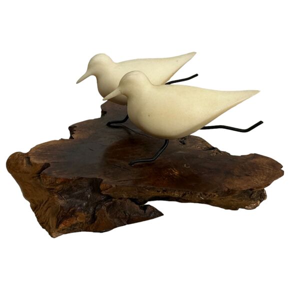 Vintage MCM Mid Century Sandpiper Seagull Bird on Raw Wood Base - Picture 1 of 6